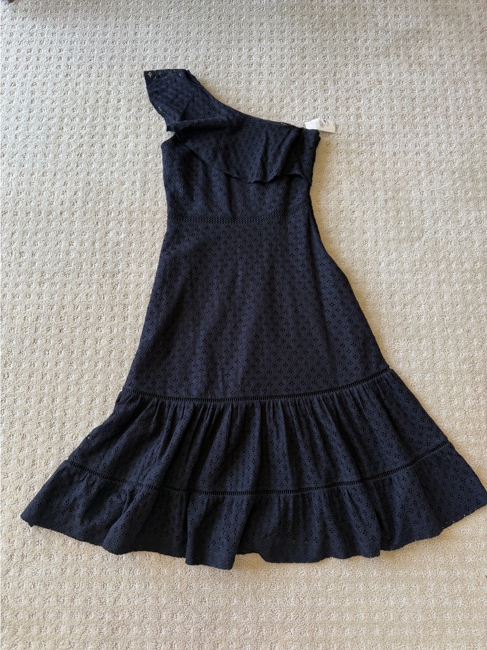 NWT Banana Republic Women’s Black One-Shoulder Eyelet Midi Dress, Size 2